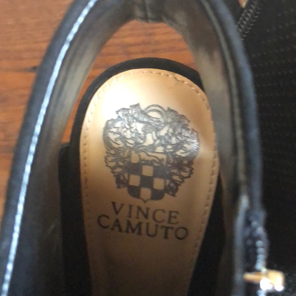 Vince Camuto Black Peep-Toed Suede Booties - Picture 5 of 8